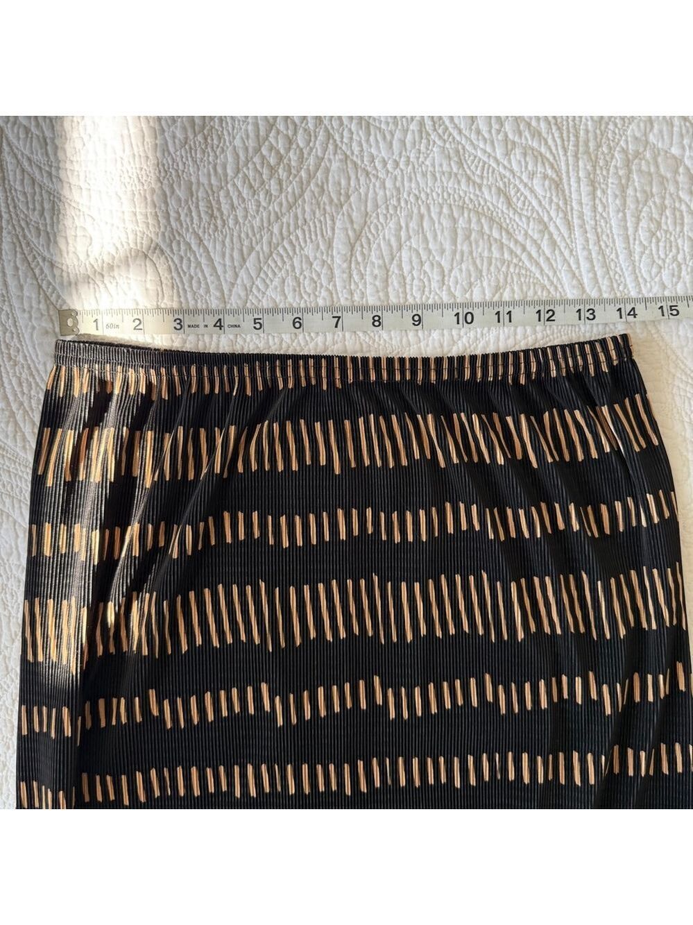 Vintage Carroll Reed Black Gold Pleated Midi Skirt Womens Size Medium 90s - Picture 7 of 9